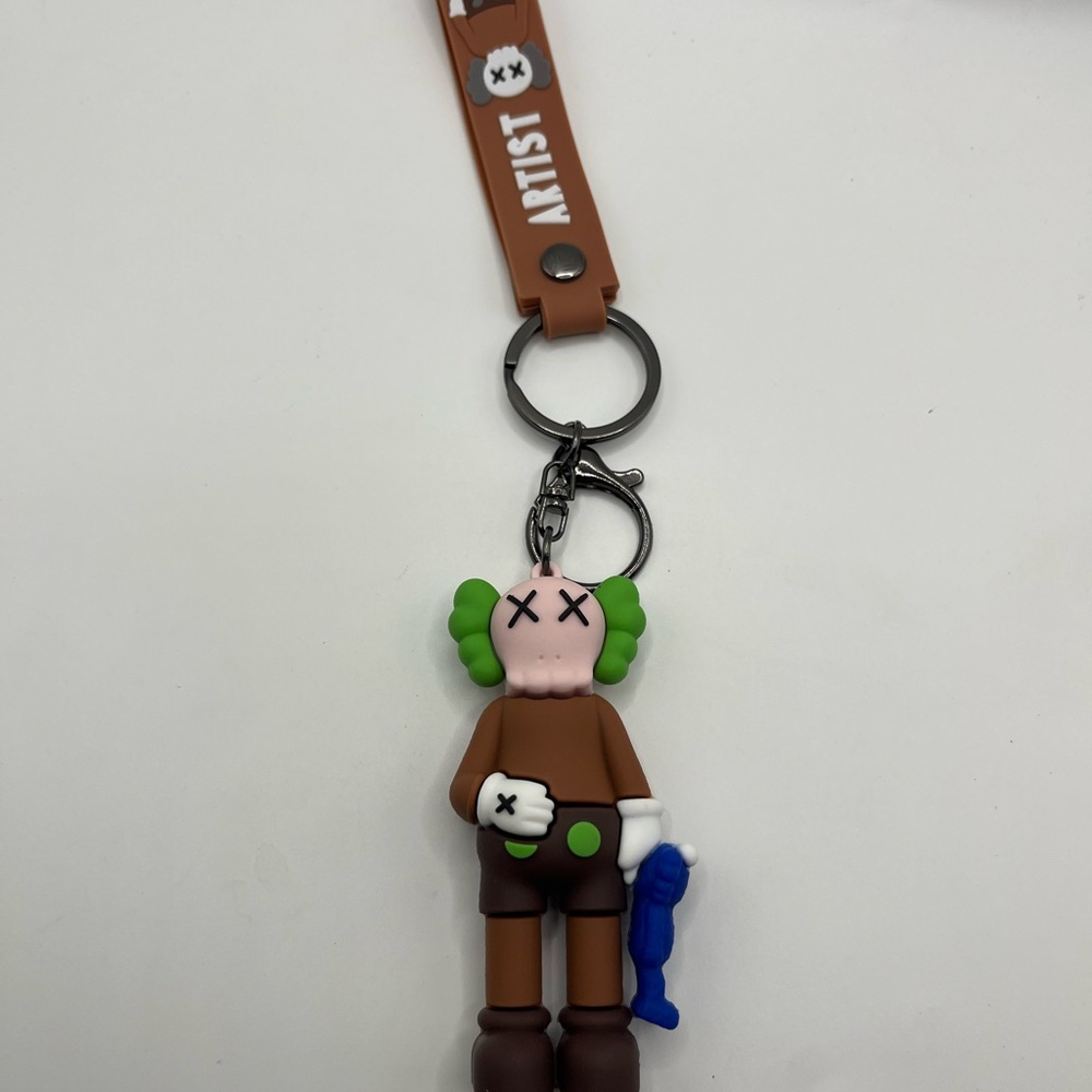KAWS Custom Brown and Green Keychain with Blue Character